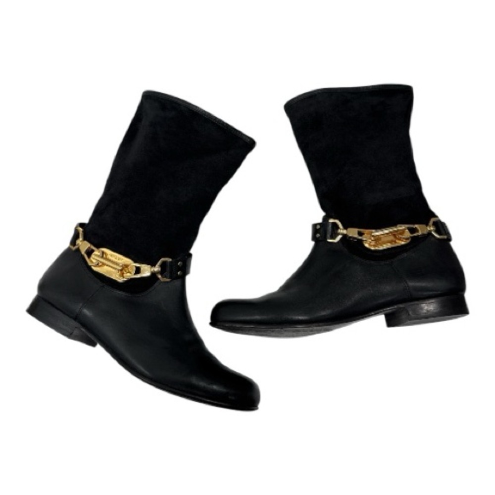 Rachel Zoe Black Leather Boots with Gold Accent size 7 - Picture 8 of 16